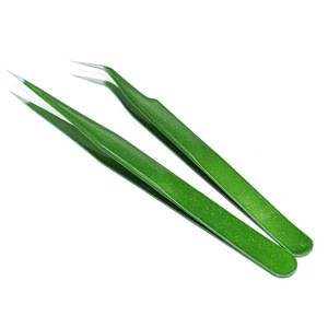 Green precision eyelash extension tweezers, colored tweezers, vibrant tweezers, straight/curved round-edged <b>clips</b> - Product Image 3