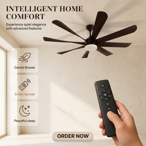 Ventilateur de plafond <span class=keywords><strong>LED</strong></span> moderne en métal de 60 pouces avec moteur DC, 8 pales, couleur noire, télécommande, 6 vitesses, intensité variable, pour salon (vente en gros) - Product Image 3