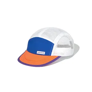 [Pliage gratuit] Logo personnalisé maille 5 panneaux respirant chapeau de sport pliable à séchage rapide Gorras doux pliable chapeaux de camp de course