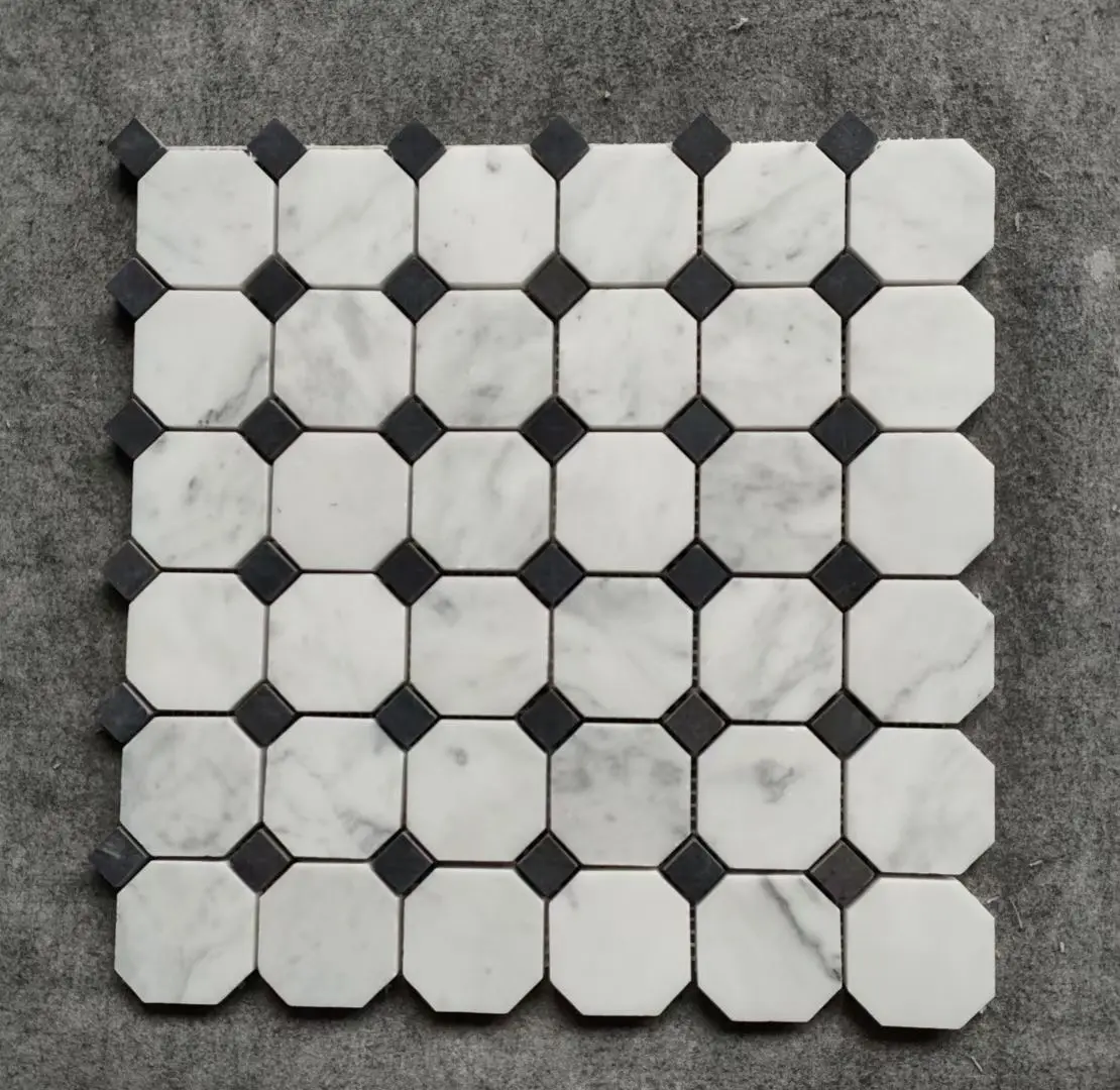 Azulejo de mosaico de mármol para pared de cocina, piedra blanca hexagonal de Carrara, forma Irregular, antisalpicaduras, para suelo de baño, 1 ''x 1''