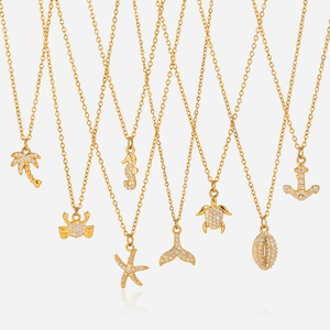 Ensemble de colliers pendentifs sur le thème de l'océan, en acier inoxydable, couleur or, avec breloques animales en zircon, pour un usage quotidien, cadeau, bijoux - Product Image 1