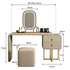 Table de toilette de luxe minimaliste avec miroir éclairé, design italien, rangement intégré, petite taille pour chambre, sur mesure, direct usine - Product Image 4
