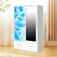 Prix de gros Porte coulissante amovible en acier Design Almirah Motif imprimé Armoire en métal Armoire à vêtements lemari pakaian