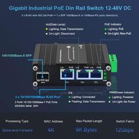 Switch de Red Industrial Gigabit PoE de 3 Puertos - Switch Ethernet PoE de 3 Puertos + SFP de 1 Puerto, 12~48VDC