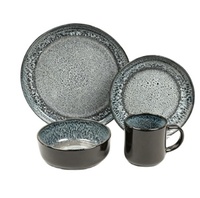 Service de table en grès réactif noir, bleu et gris, 16 pièces, pour la maison, la cuisine, le restaurant, ou comme cadeau