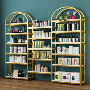 Cửa hàng tường nghiêng <span class=keywords><strong>6</strong></span> lớp mái vòm vàng khung hiển thị mỹ phẩm đứng, cao cấp Vòng Đầu giày túi vàng hiển thị giá - Product Image 2