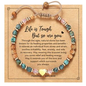 Pulsera de Piedras Naturales Bohemia con Cuentas de Cristal Ajustables y Corazón de Acero Inoxidable, Regalo de Cumpleaños y Navidad - Product Image 1