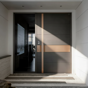 Porta d'Ingresso a <span class=keywords><strong>Doppia</strong></span> <span class=keywords><strong>Anta</strong></span> con Cerniera Laterale in Vetro e Alluminio, Design Contemporaneo Impermeabile per Ville e Case Rurali, Modello R-010 - Product Image 2