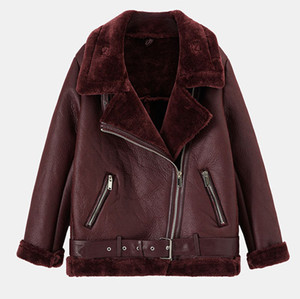 <span class=keywords><strong>Giacca</strong></span> da donna calda invernale con risvolti corti in pelliccia con cerniera in metallo <span class=keywords><strong>giacca</strong></span> di pelle da motociclista spessa - Product Image 2