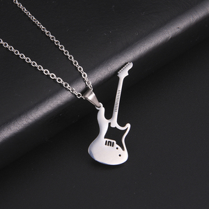 Colar masculino de pingente guitarra, colar de aço inoxidável com pingente de pedra, baixo, bijuteria para presente personalizado - Product Image 4