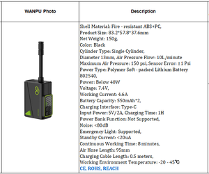 ポータブル電動バイクポンプ150PSI USB充電式エアコンプレッサー (プレスタ/シュレーダーバルブ用屋外/サイクリングギア) - Product Image 6