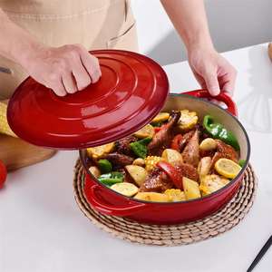 Articles ménagers lumineux <span class=keywords><strong>Casserole</strong></span> émaillée en fonte rouge vintage et marmite <span class=keywords><strong>à</strong></span> <span class=keywords><strong>paella</strong></span> couleur personnalisable 28cm de diamètre passe au four - Product Image 3