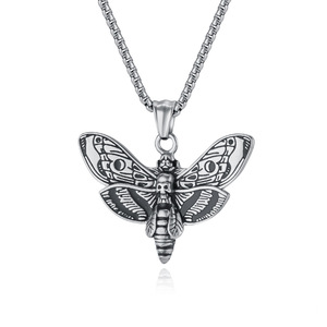 Collar yunnique punk con calavera de mariposa, diseño oscuro de nicho, colgante moderno, joyería de acero de titanio de Dongguan. - Product Image 5