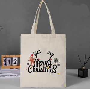Custom Logo Christmas Printed Large Eco Reusable Organic Cotton Polyester Canvas Zipper Tote Bag Promotional Organic Backpack
