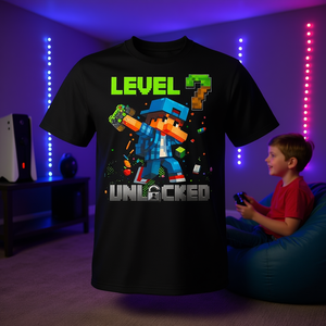 Camiseta de cumpleaños Level 7 Unlocked Pixel Gamer para niños, talla 7 años - Product Image 3