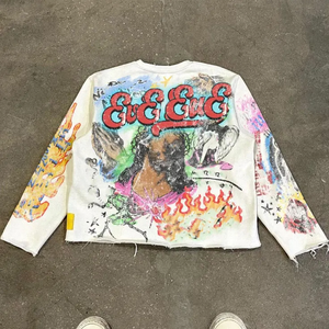 2025 camiseta personalizada hombre algodón de gran tamaño serigrafiado hombro caído dobladillo crudo manga larga Camiseta Boxy recortada camisetas hombres - Product Image 2