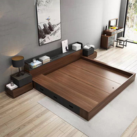 Lit Double Grande Taille Design Élégant en MDF Mélaminé Résistant pour Chambre d'Hôtel avec Table de Chevet