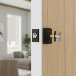 Serratura a cilindro singolo con design quadrato nero opaco, modello in ottone D0100X3R462 per porta - Product Image 3