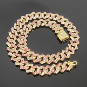 <span class=keywords><strong>Collane</strong></span> e <span class=keywords><strong>Bracciali</strong></span> da <span class=keywords><strong>Uomo</strong></span> Hip Hop in Lega da 14MM, Stile Catena Cubana a 2 File, con Strass Bling Iced Out, Disponibili - Product Image 4