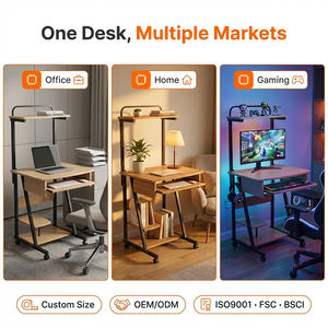 Bureau d'ordinateur mobile ergonomique GUOGE en PVC pour la maison et le bureau, avec étagère de rangement, table d'étude, bureau gain de place - Product Image 5