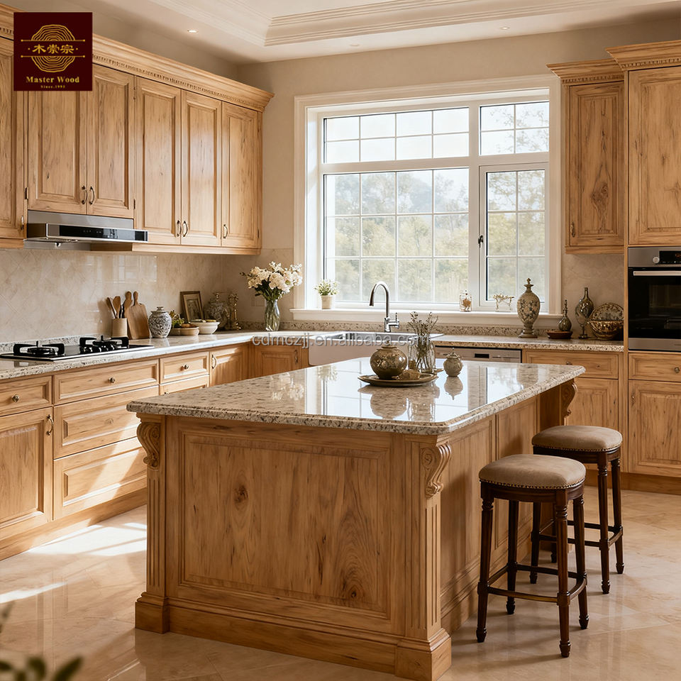 Custom U-Shaped Solid Wood Kitchen Cabinet Oak Full Kitchen Furniture ...