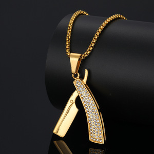 Hip Hop Shaver 18K chapado en oro Cubic Zirconia impermeable no deslustre Acero inoxidable joyería de moda colgantes para Mujeres Hombres Hombre - Product Image 4
