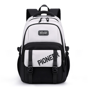 Ash Gray And Obsidian Black Patchwork <b>Backpack</b> 15 Inches For Junior And Senior High <b>School</b> Boys <b>School</b> Education Durable - Product Image 5
