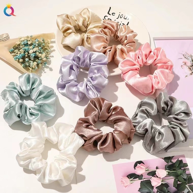 Wholesale Cheap Top Quality Solid Color Ponytail Holder Elastic Hair Rubber Bands Accessories Silk Satin Scrunchies for Women