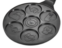 Nouvelle Arrivée Poêle à Crêpes Antiadhésive Écologique à 7 Trous avec Manche en Bois Motifs Visages Souriants Compatible Lave-Vaisselle
