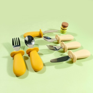 2PC Fourchettes en acier inoxydable en silicone pour l'entraînement des enfants et le sevrage Cuillère en silicone pour l'alimentation des bébés - Product Image 1
