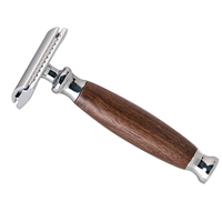 Rasoir de sécurité ZY avec manche en bois de noyer, tête en alliage de zinc, double tranchant, rasoir manuel vintage pour hommes, kit de rasage humide, vente en gros