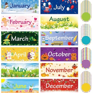 Juego de Decoraciones Mensuales para Fiestas, Títulos de Meses del Año, Bordes para Tableros de Anuncios Mensuales con Recortes Redondos de Confeti - Product Image 1