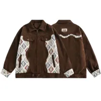 Vestes pour hommes LAYENNE, veste bomber en velours côtelé vintage japonaise pour hommes, veste varsity à motifs ethniques patchwork pour femmes, unisexe