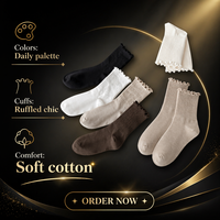 Chaussettes mi-mollet à volants pour femme en coton peigné premium, antidérapantes, tricotées, côtelées, couleur unie, pour le quotidien au printemps