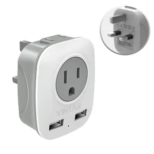 VINTAR Travel Power 4 em 1 Adaptador Tomada EUA para o Reino Unido Irlanda Viagem Plug Adapter com 2 USB-A