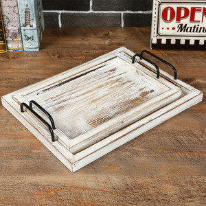 Solid Wood Serving <b>Tray</b> With Metal Handles For Coffee <b>Tea</b> Food Service Restaurant Cafe Use - Product Image 5