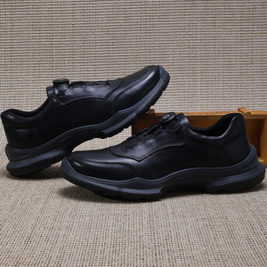 Chaussures de marche en cuir pour hommes à bout rond, couleur unie, doublure en maille de cuir de vachette, semelle en caoutchouc légère, design à boucle, pour usage décontracté - Product Image 2