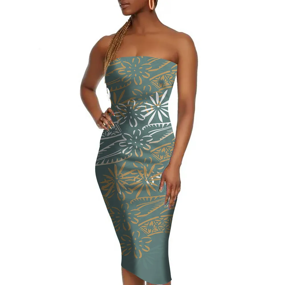 뜨거운 판매 타파 폴리네시아 부족 디자인 튜브 탑 Bodycon 파티 클럽 드레스 여성 대형 랩 오프 어깨 민소매 원피스