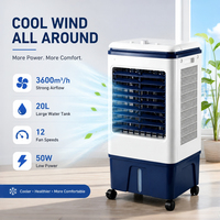 Ventilateur sur pied télécommandé 12 vitesses, réservoir de grande capacité 20L, refroidissement efficace longue durée, débit d'air élevé, refroidisseur d'air solaire
