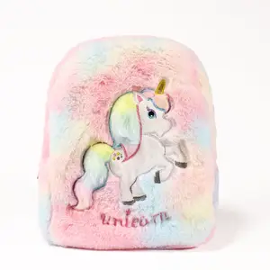 Tedarikçi satış özelleştirilmiş pelüş çanta renkli peluş tekboynuz sırt çantası sevimli Mini karikatür hediye oyuncak okul çantaları