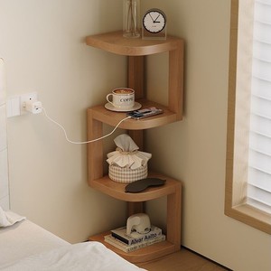 Solid Wood Corner <b>Shelf</b> <b>Wall</b> <b>Mounted</b> 4 Tier Natural Wood Color Bedroom Bedside Storage Organizer - Product Image 1