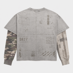 Custom 300Gsm Double Layer Camo Sleeve T <b>Shirt</b> 100% Cotton Flag Graphic Print Boxy Fit Heavyweight Streetwear Men T <b>Shirt</b> - Product Image 2