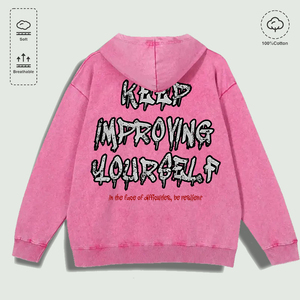 Felpa con Cappuccio 100% Cotone Lavato con Grafica 'Keep Improving Yourself Resilient', Multicolore - Product Image 5