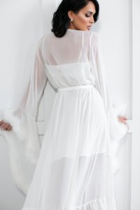 Set Pigiama con Rifiniture in Piume, Elegante <span class=keywords><strong>Vestaglia</strong></span> Lunga da Donna per Sposa e Feste - Product Image 4