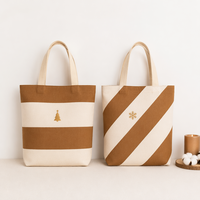 Expédition rapide et personnalisée, Sac double source en coton naturel pour produits de détail, avec support en toile de Noël à motif de brindilles de pin