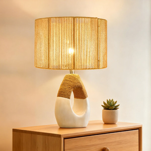 Abat-jour en rotin cylindrique, fait main, style rétro, accessoire de lampe écologique de style asiatique - Product Image 4