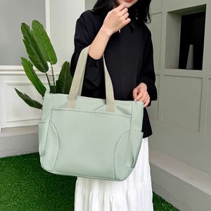 Custom Reusable Casual Simple Plain Shopping Handbags Women Black Shoulder <b>Tote</b> Bag with <b>Zip</b> - Product Image 6