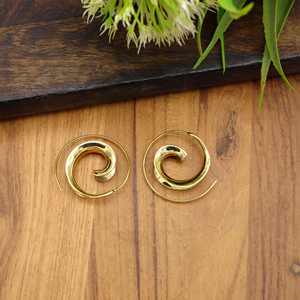 Brass spiral golden silver drop bohemian earring jewellery, statement rounded <b>festival</b> <b>gift</b> for women. - Product Image 5
