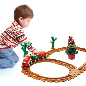 Samtoy mainan elektrik dirakit DIY, kereta petualangan Natal kereta api blok bangunan jalur Slot mainan Puzzle rel mobil untuk anak-anak
