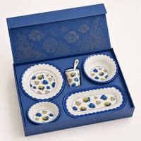 Service de table pour enfants Azure Wave Series Ocean, vaisselle en mélamine avec motifs de poissons et de daugnes pour enfants, comprenant assiette, bol, tasse et cuillère